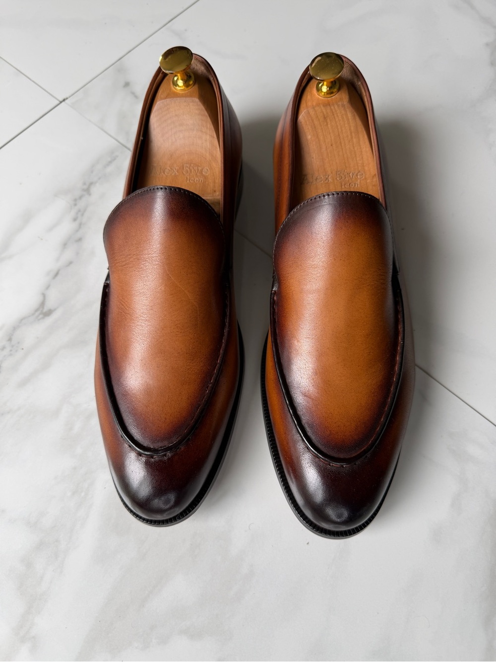 Men's Burnished Brown Leather Slip-On Loafers